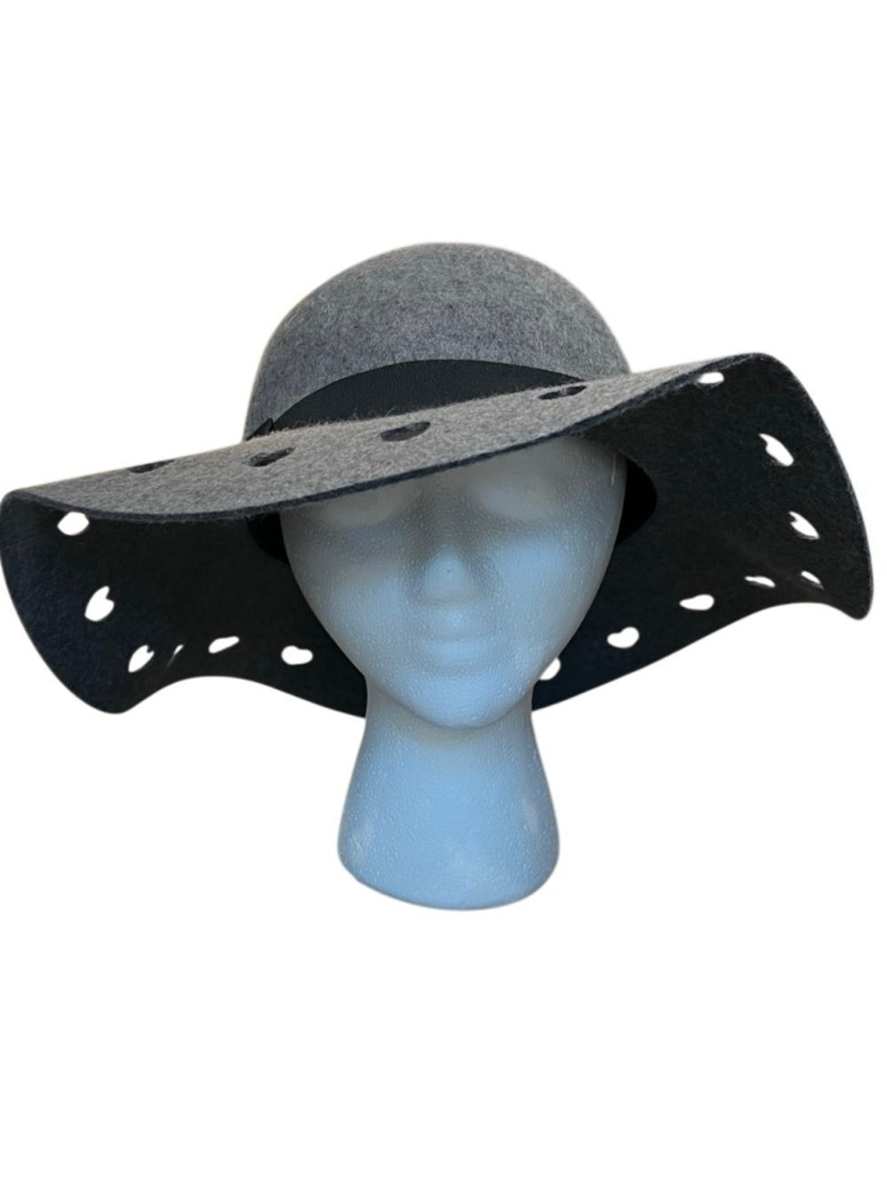 Floppy Wide Brim Hat 100% Wool Grey